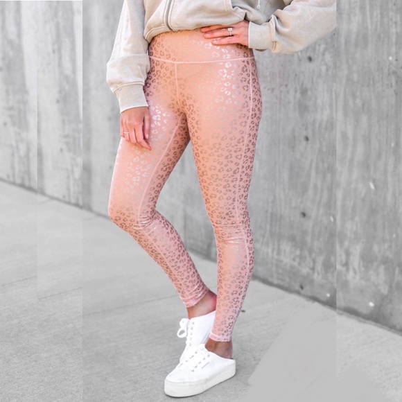 Mono B Leopard Blush Pink Silver Leggings Tummy Tuck Size M New - Picture 3 of 13